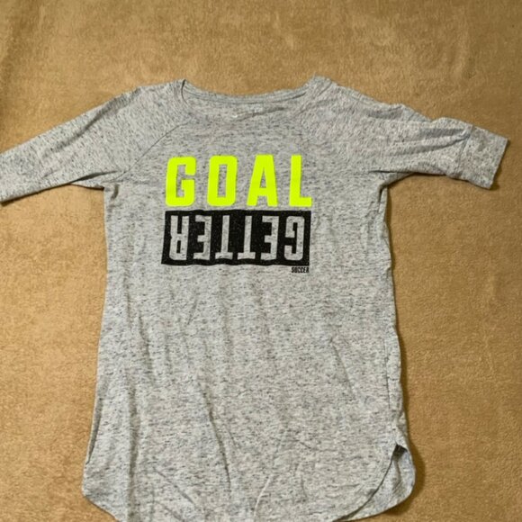 Justice Girls Sz 14‎ Heather Gray Half Sleeve Neon Yellow Black Goal Getter (E) - Picture 1 of 7